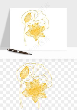 线描荷花莲花线条png免抠