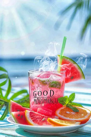 夏日冰镇饮料西瓜解暑小暑大暑摄影图