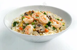 虾仁时蔬炒饭蘑菇美食摄影图