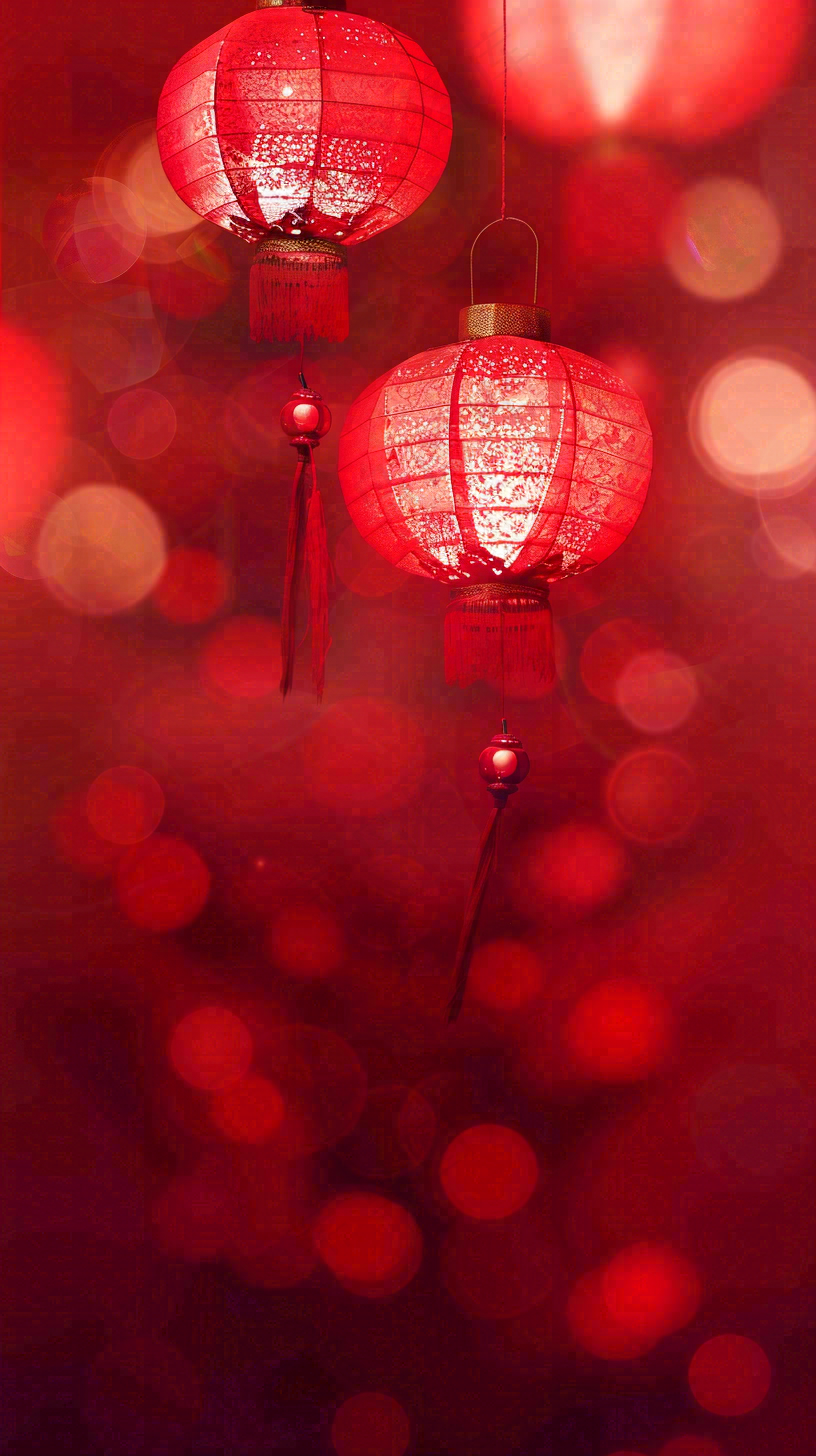 新春佳节红灯笼高挂灯火通明红色喜庆庆祝小年除夕夜元宵摄影图