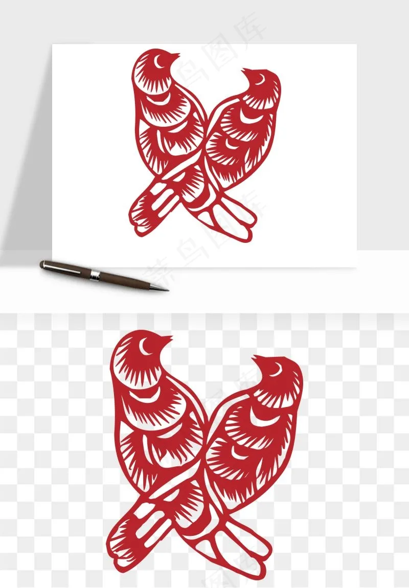 传统花鸟动物剪纸png免抠