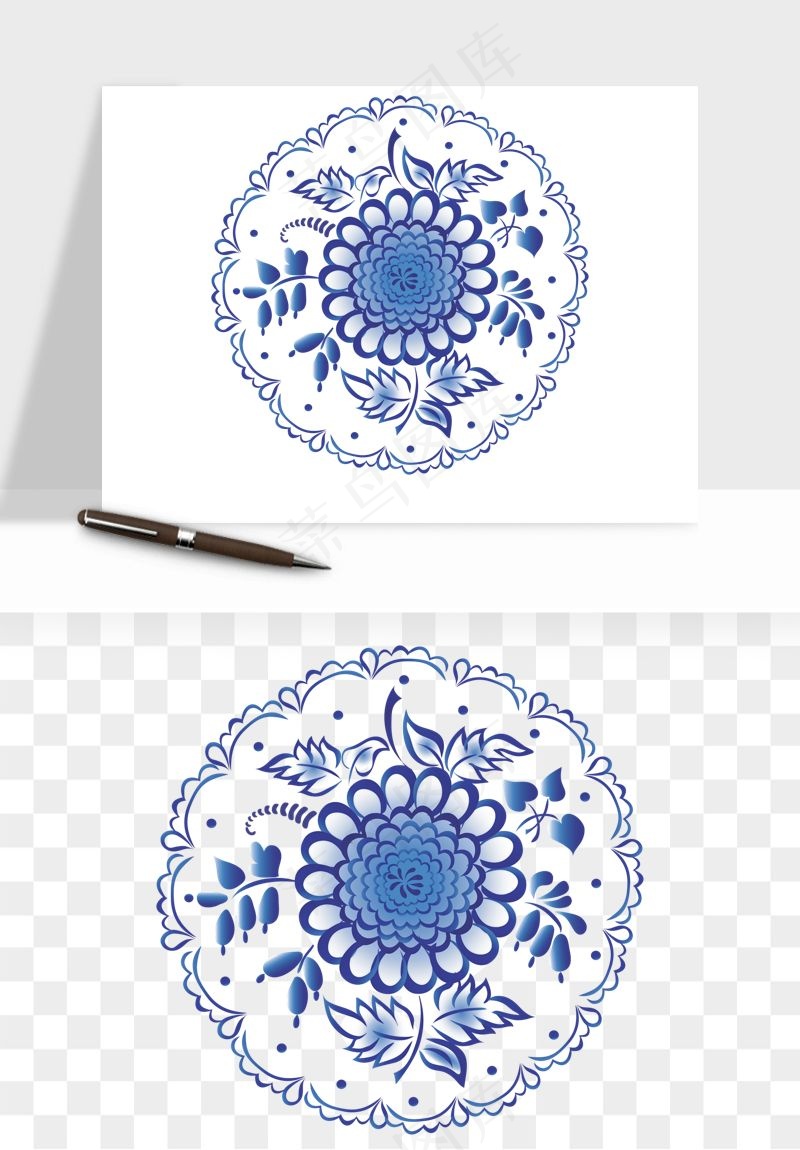 青花瓷花纹花卉图案png免抠