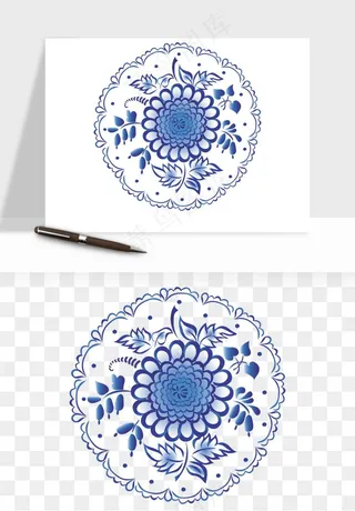 青花瓷花纹花卉图案png免抠