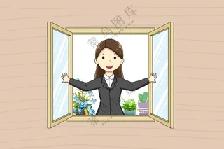 开窗通风讲卫生远离疾病插画