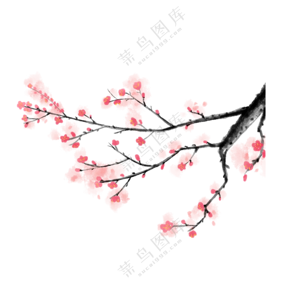枝头红梅水墨绘画创意免抠PNG图片