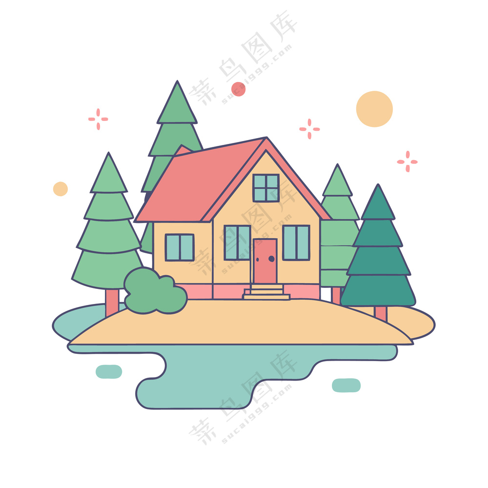 简约建筑河边森林小屋