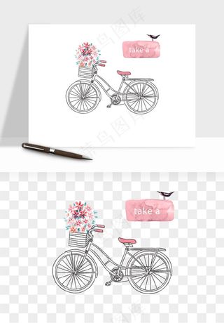 手绘自行车情侣人物png免抠