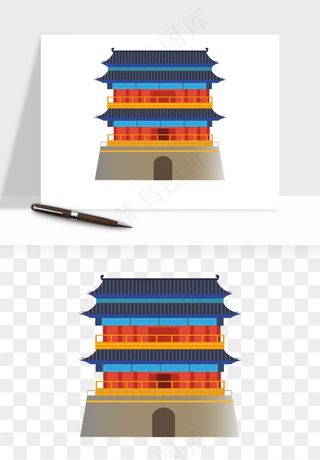 国潮风古建筑古楼古塔鼓楼psd,png免抠图