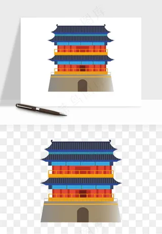 国潮风古建筑古楼古塔鼓楼psd,png免抠图