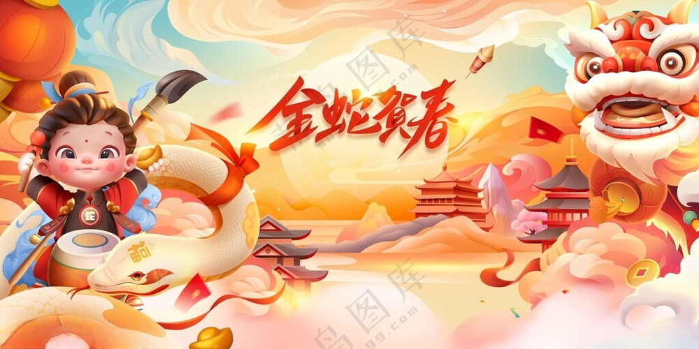 蛇年新年展板广告设计展板模板海报