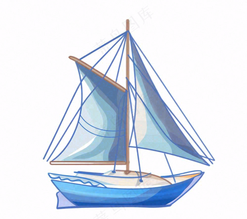 海上帆船交通工具卡通插画免抠