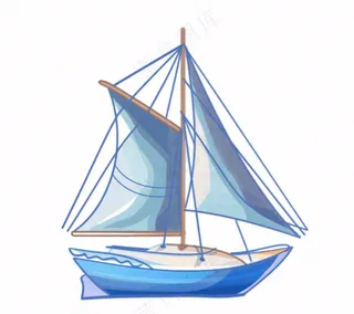 海上帆船交通工具卡通插画免抠