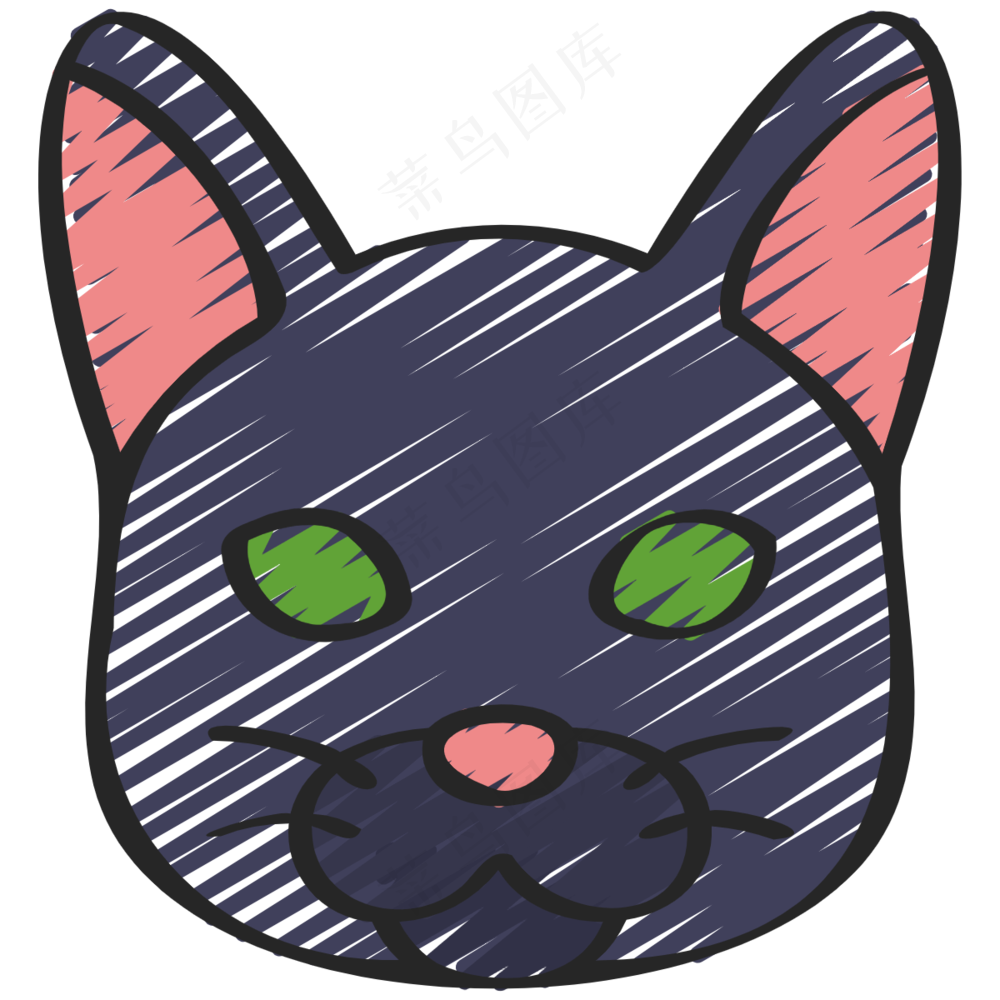 黑色猫猫头像 铅笔手绘图标icon