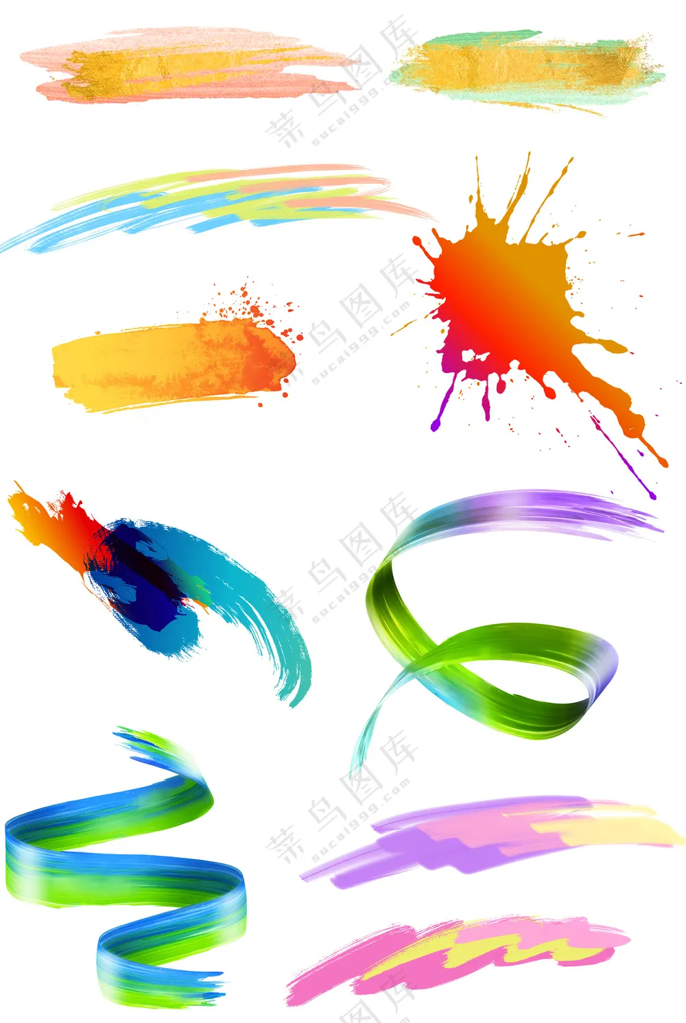 炫彩线条涂鸦动感彩色渐变笔刷元素大合集