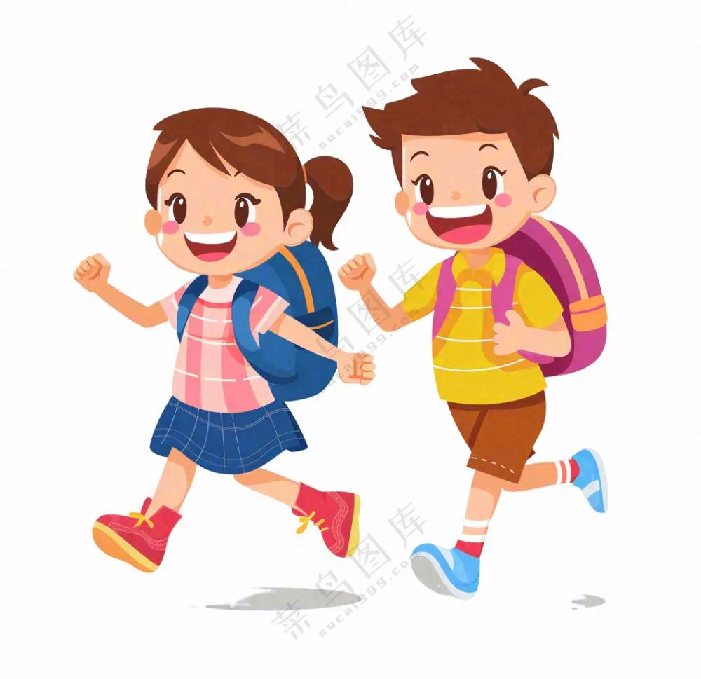 背着书包上学的学生卡通插画免抠