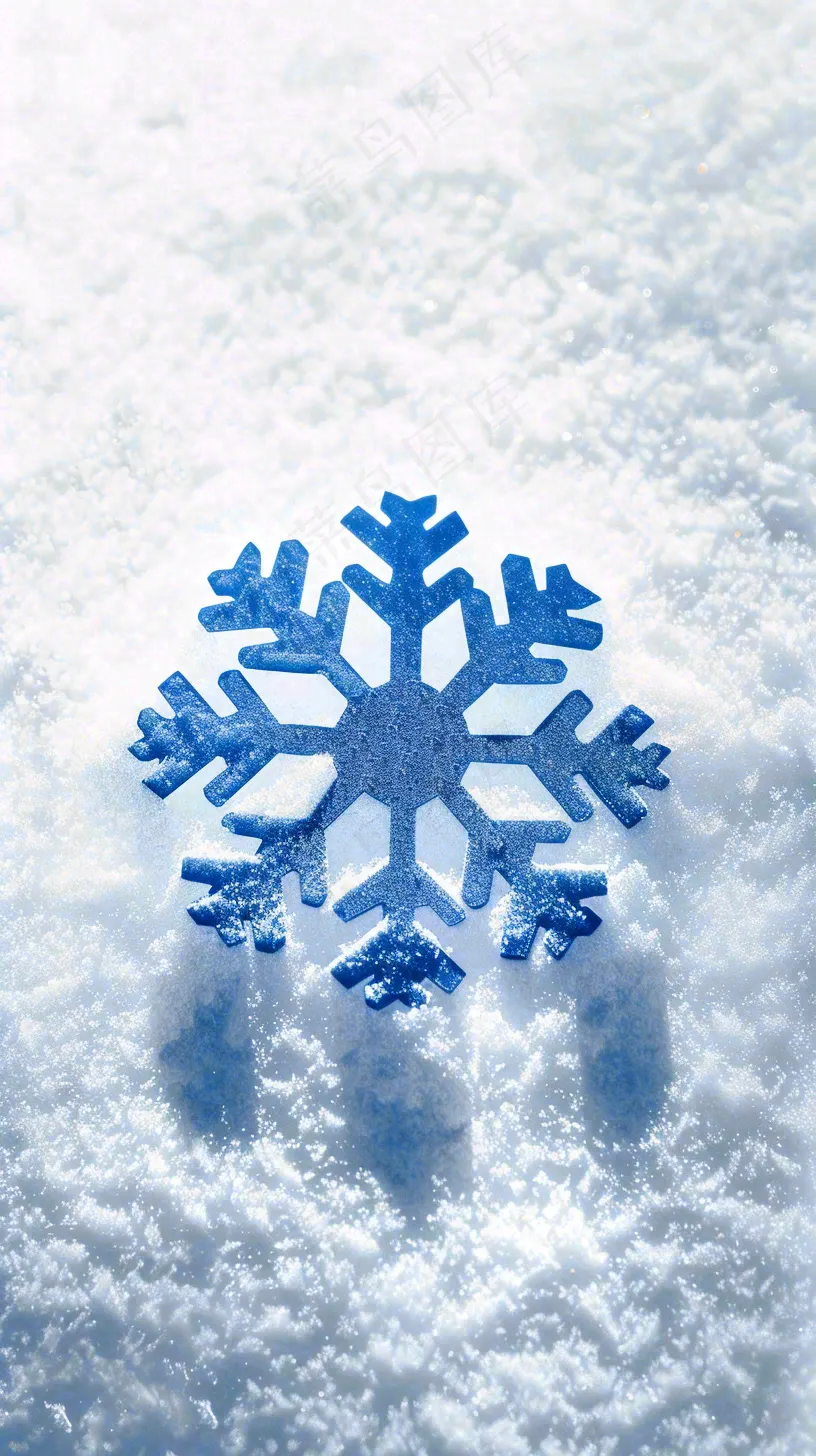 冬季白雪地里的蓝色雪花寒冷大寒小雪大雪摄影图