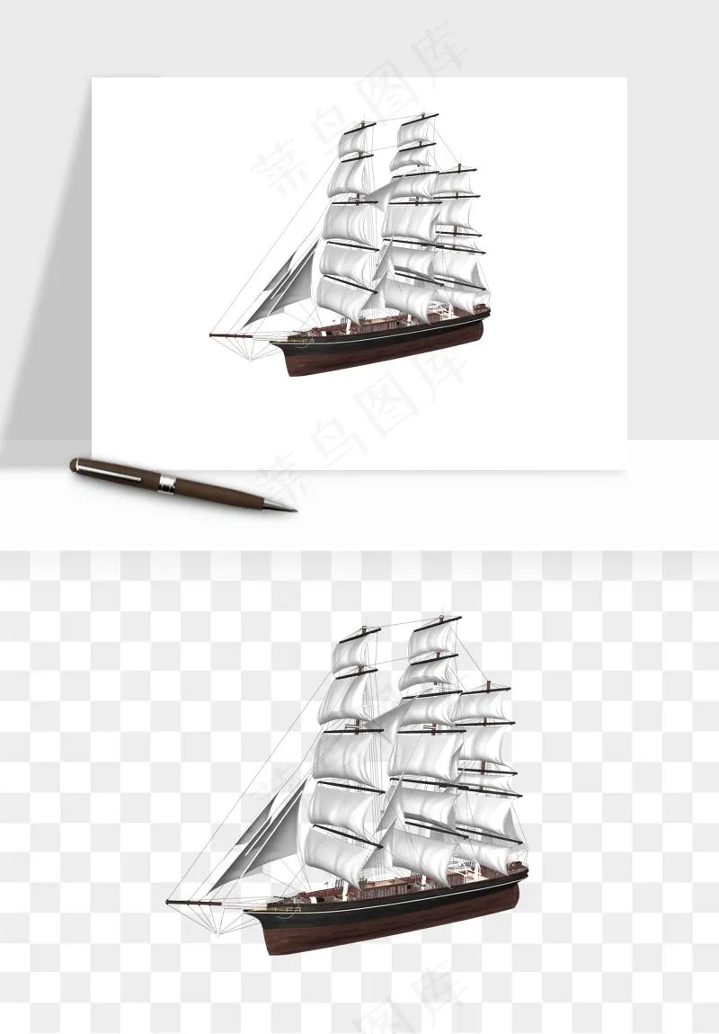 手绘航行帆船png免抠