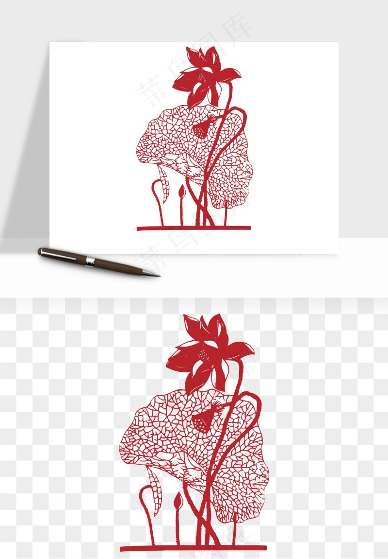 传统剪纸植物花卉png免抠