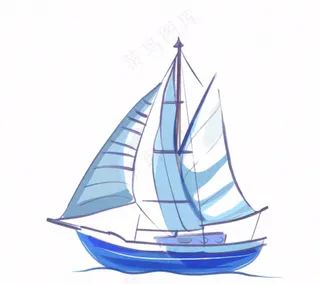 海上帆船交通工具卡通插画免抠