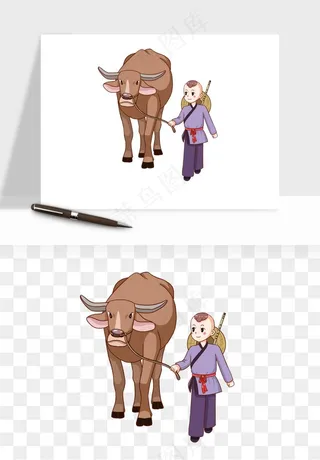 牧童放牛的孩子png免抠