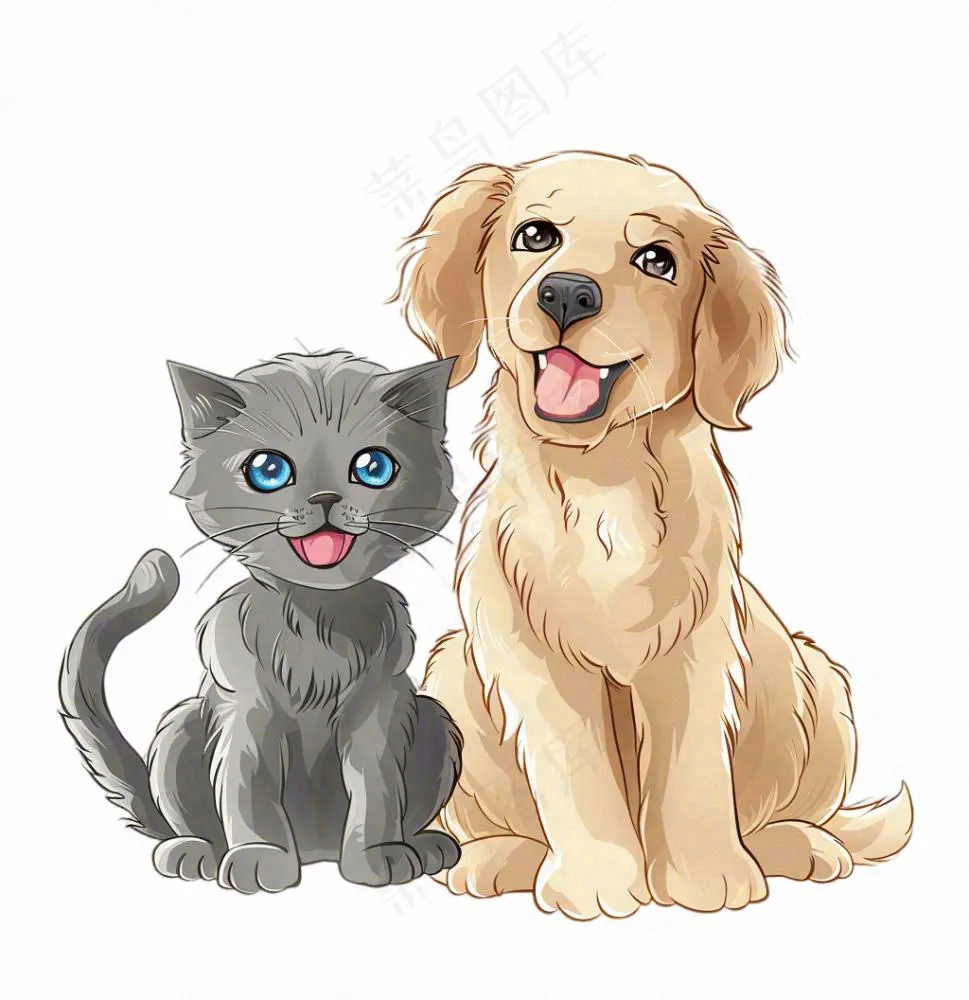 小狗小猫宠物动物卡通插画免抠