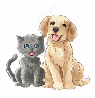 小狗小猫宠物动物卡通插画免抠
