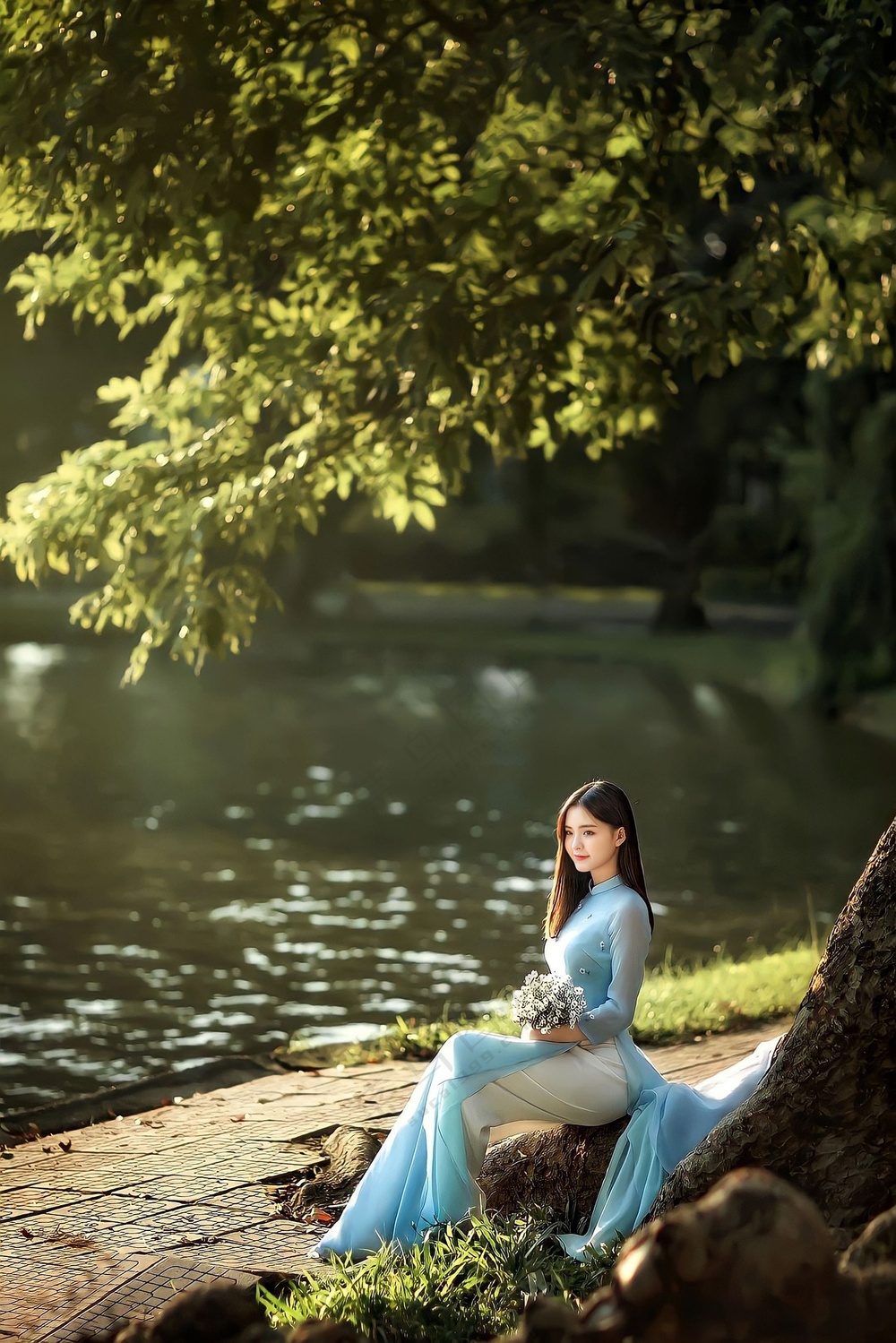 河边美女图片