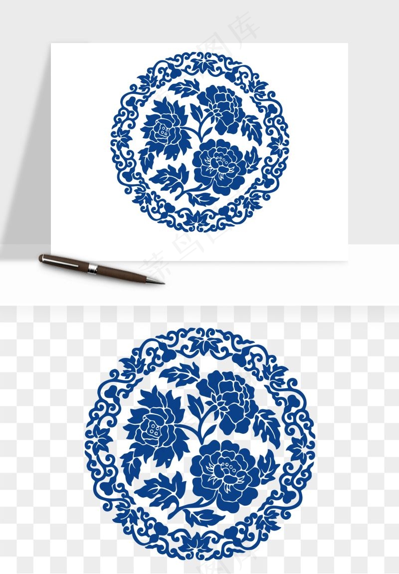 青花瓷花纹花卉图案png免抠