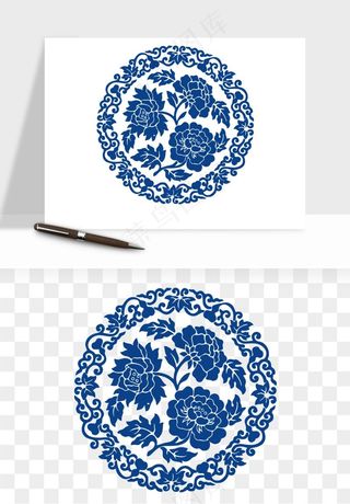 青花瓷花纹花卉图案png免抠