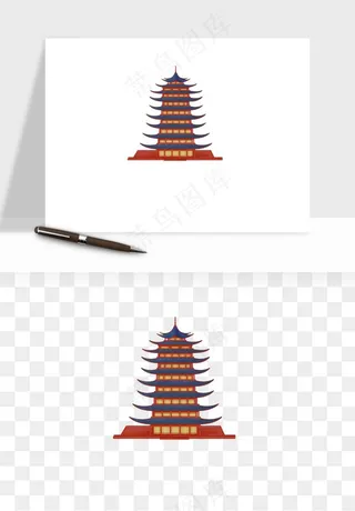 国潮高塔古塔楼建筑png免抠