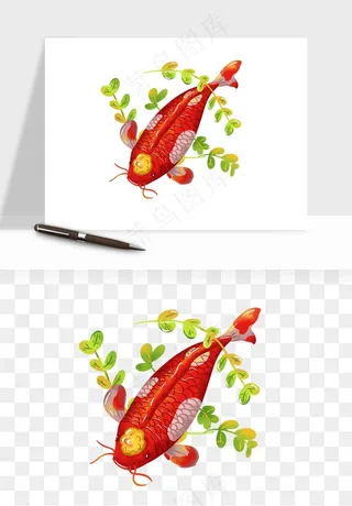 锦鲤鱼手绘水墨png免抠