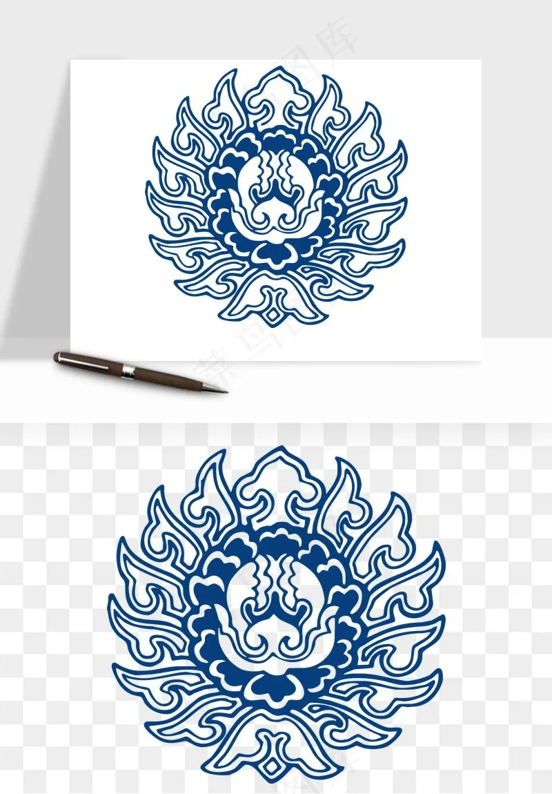 青花瓷花纹花卉图案png免抠