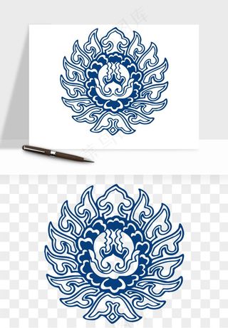 青花瓷花纹花卉图案png免抠