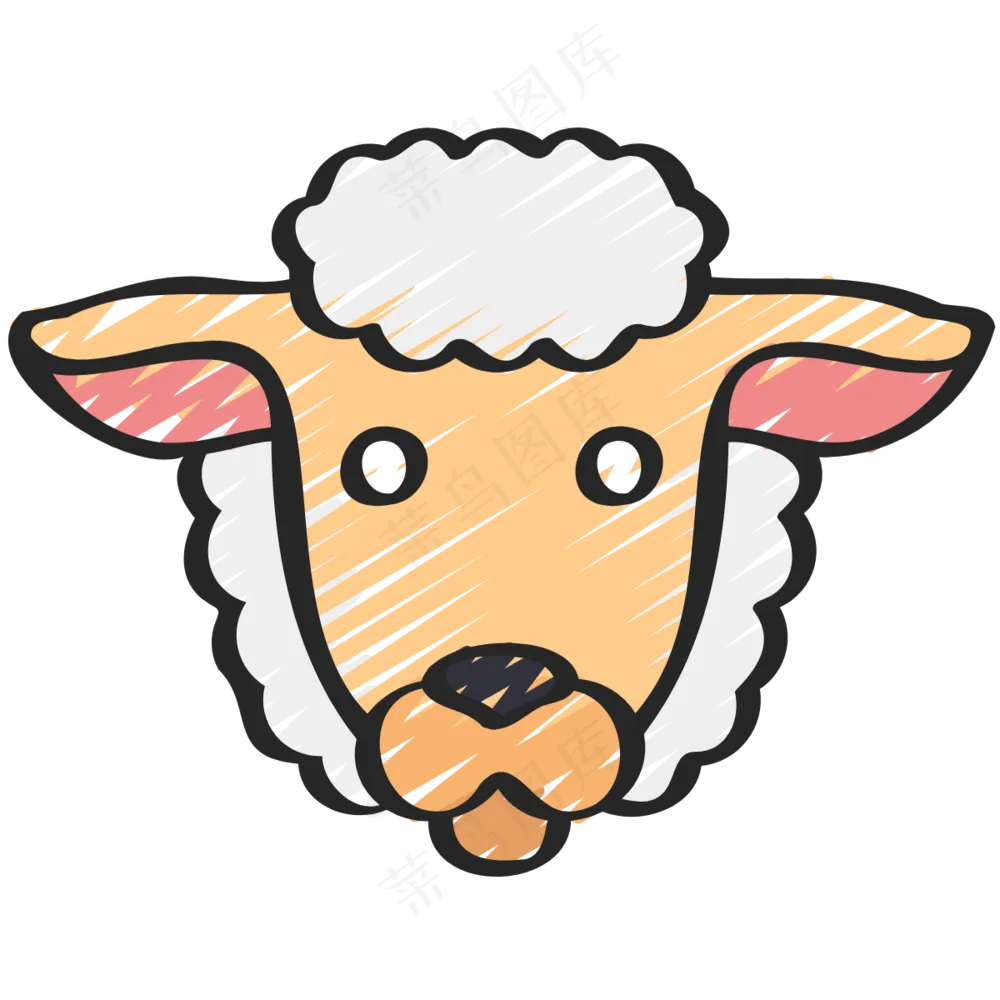 白色小绵羊头像 铅笔手绘图标icon