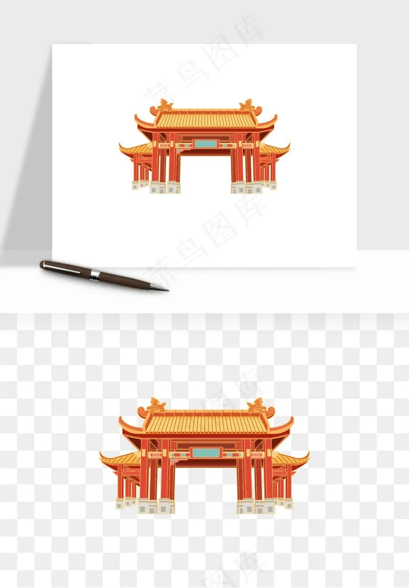 国潮风古建筑古楼古塔鼓楼psd,png免抠图(1500x1500)psd模版下载