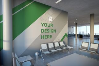 办公室内logo标志企业文化墙形象墙贴图样机PSD模板(19)