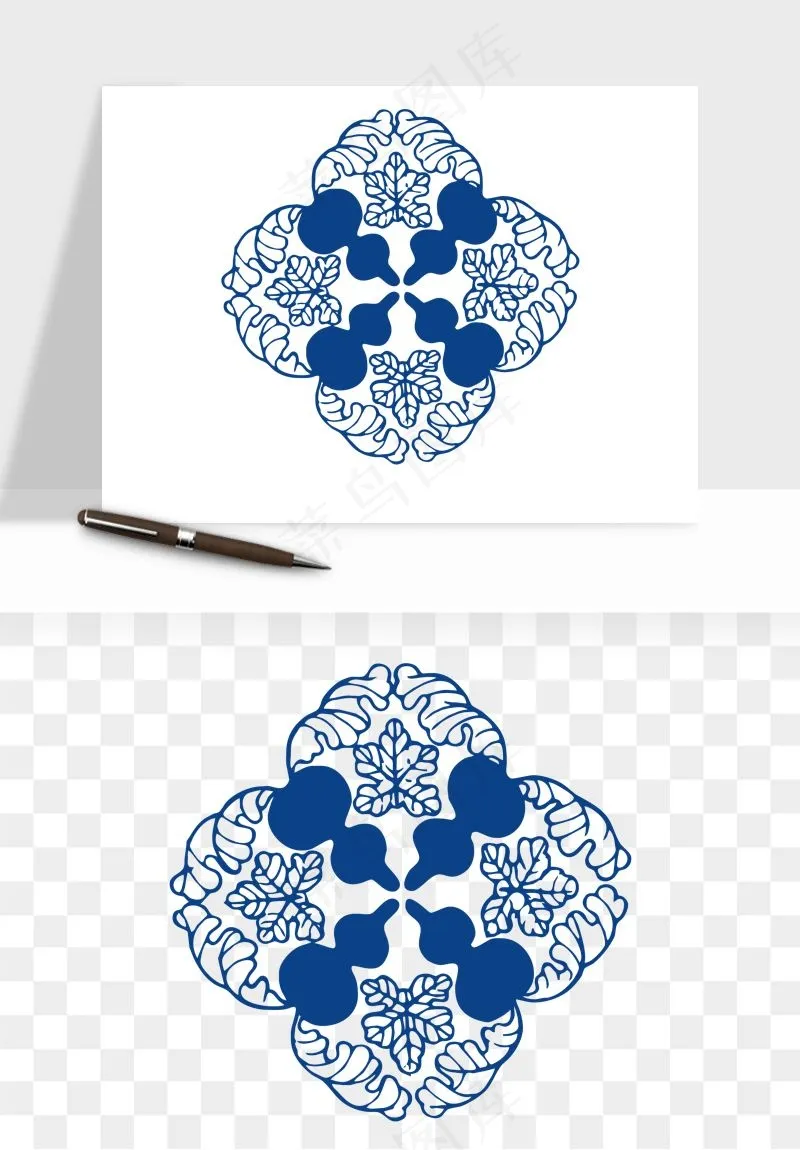 青花瓷花纹花卉图案png免抠
