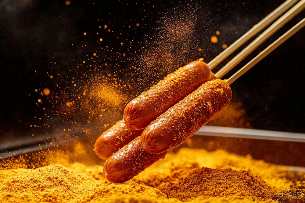 烤火腿肠煎辣椒面香辣美食小吃摄影图