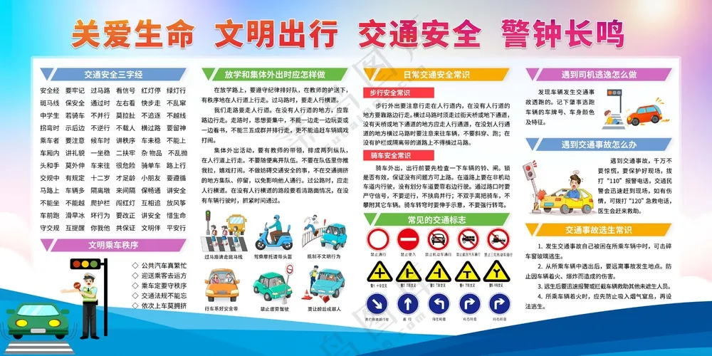 文明交通平安出行交通安全展板行车安全知识教育宣传栏