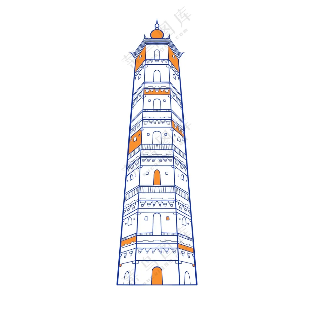 杭州临平建筑地标安乐塔手绘单色建筑元素