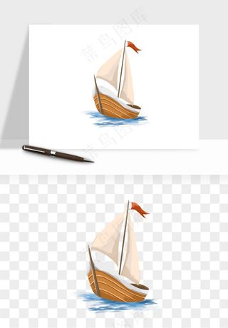 手绘航行帆船png免抠