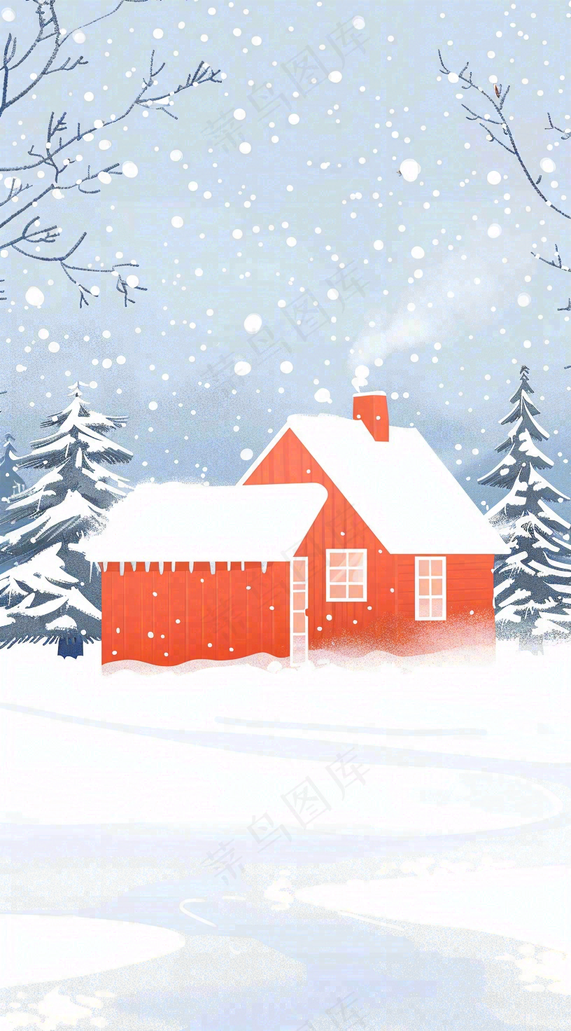 冬天白雪覆盖寒冷唯美雪景大寒插画背景