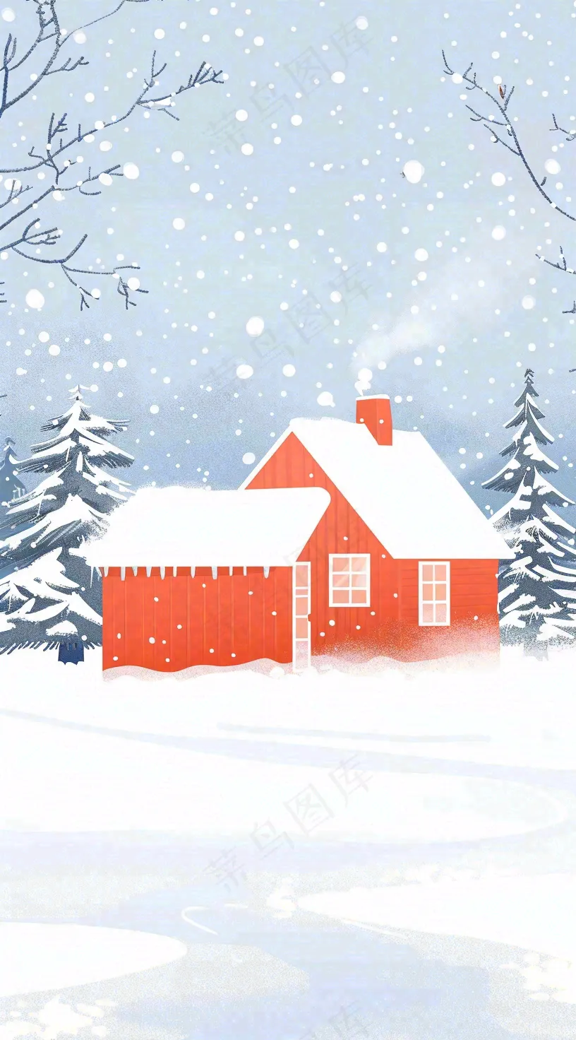 冬天白雪覆盖寒冷唯美雪景大寒插画背景