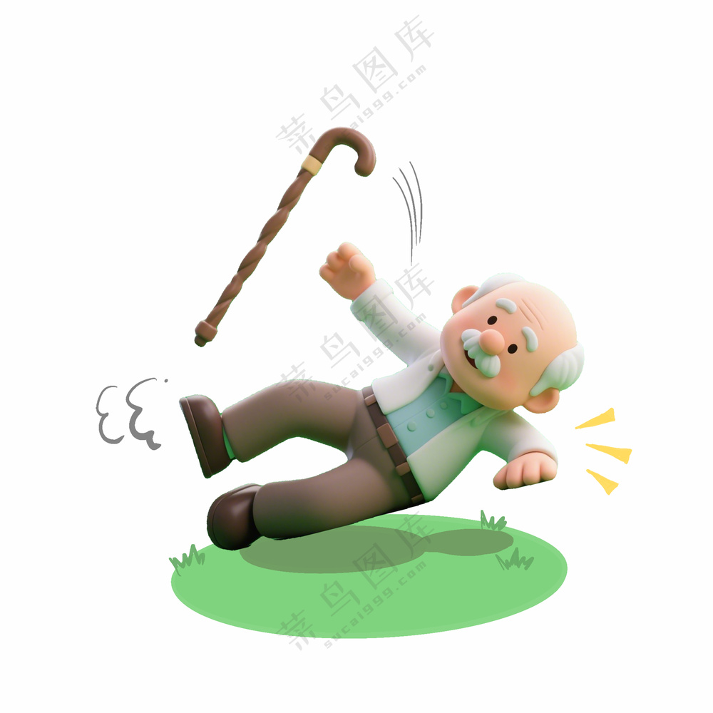 老人不慎摔倒受伤骨折卡通插画