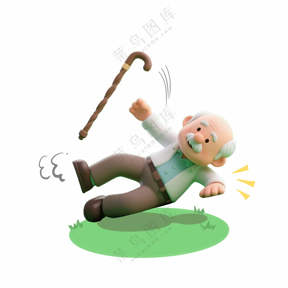 老人不慎摔倒受伤骨折卡通插画