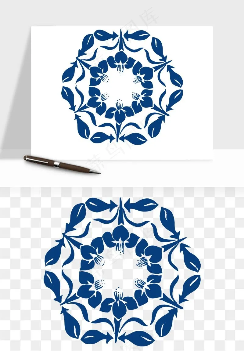 青花瓷花纹花卉图案png免抠