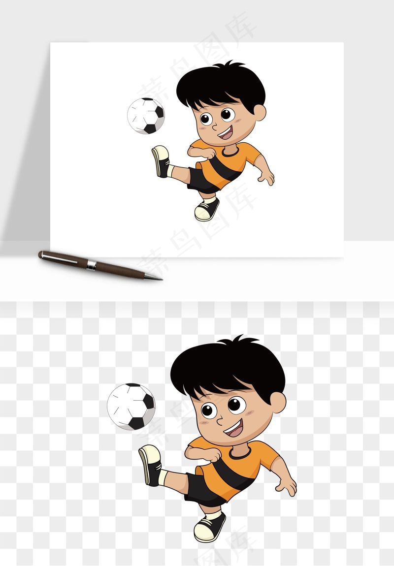 卡通踢足球男孩png免抠