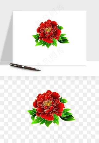 手绘国潮牡丹花花卉图案png免抠