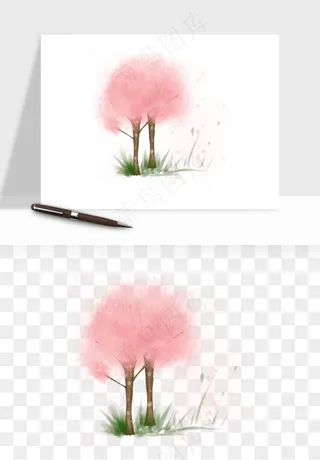 手绘樱花树png免抠