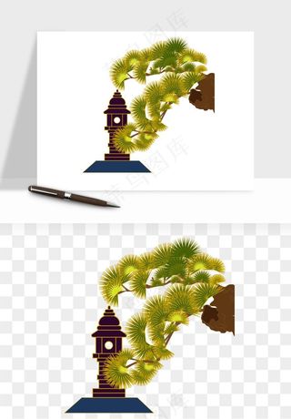 国潮松树松枝松叶png免抠